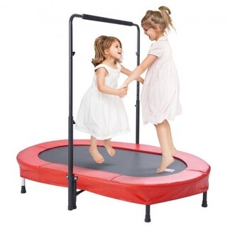 56 Inch Foldable Kids Trampoline with Adjustable Handle for Indoor Outdoor