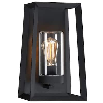 13.5" 1-Light Black Outdoor Wall Lantern Sconce with Clear Closed Glass - 8 in. W