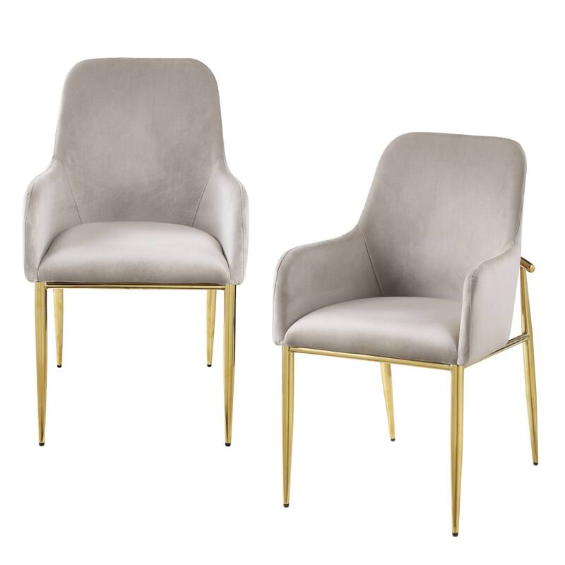HomeRoots Set of Two Gray and Gold Upholstered Velvet And Metal Dining Side Chairs - 22.00 in. x 37.00 in. x 24.00 in.