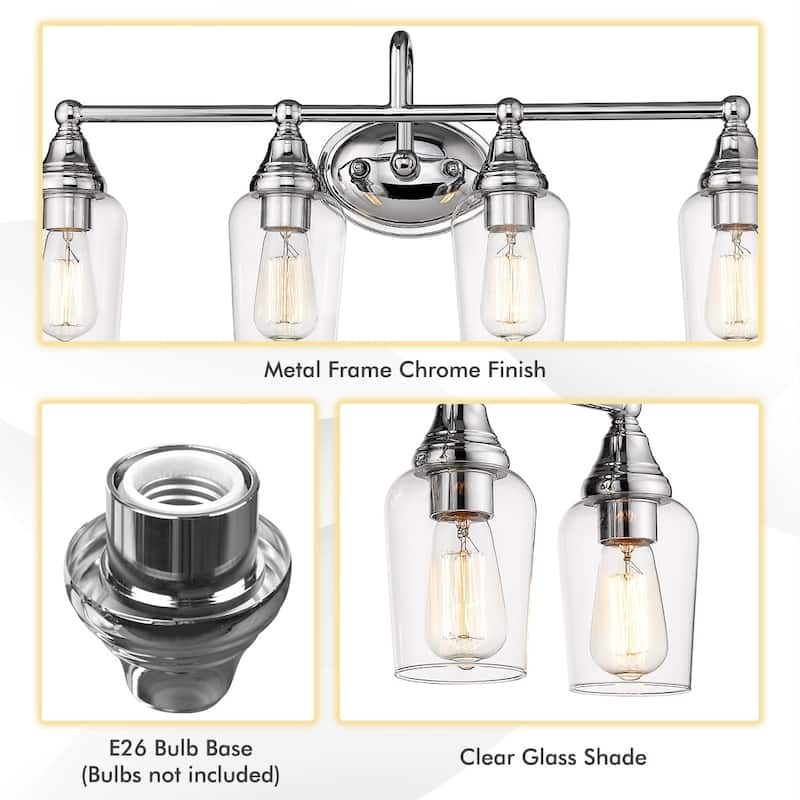 4-Light Bathroom Vanity Lighting Fixture Wall Sconces, Clear Glass