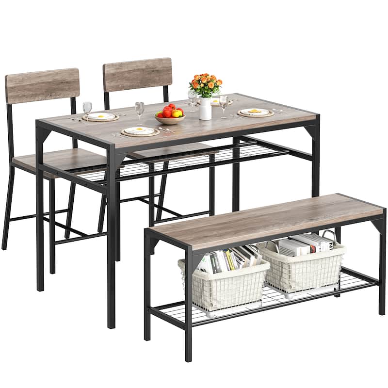 4-Piece Dining Set with Bench & Chairs - Space-Saving Table Set for Kitchen, Breakfast Nook