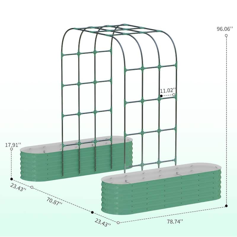 Galvanized Vertical Garden Kit,​​ 95" Tall Arch Trellis + 2 Raised Planter Boxes - N/A