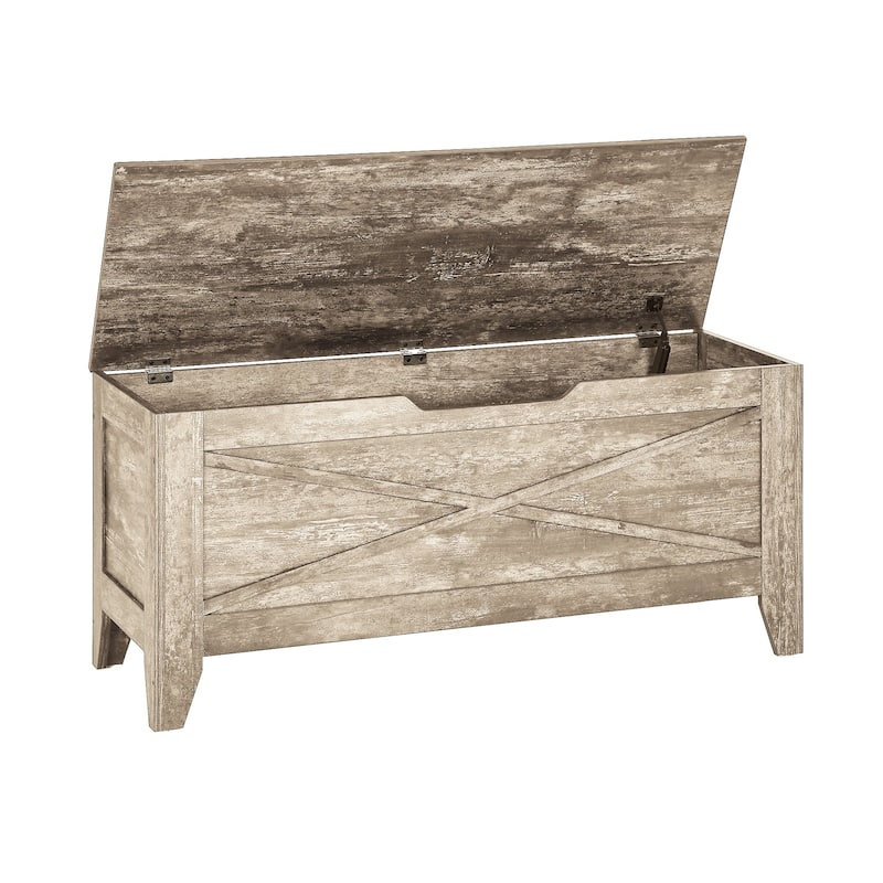 VECELO Storage Bench, Wooden Chest for Storage with Wicker Mat Safety Hinges Entryway Shoe Bench Storage Trunk(Set of 2)