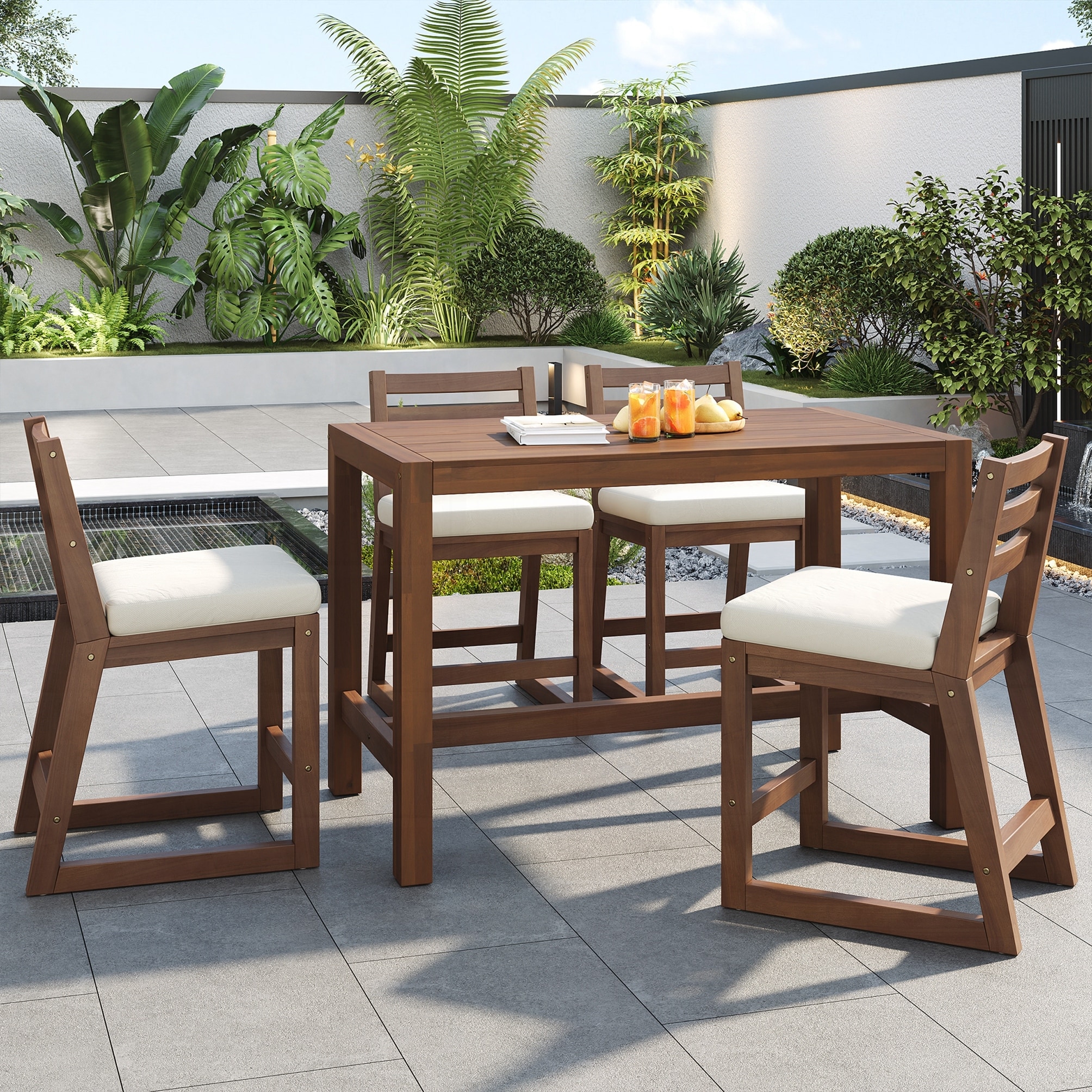 5-Piece Rustic Patio Bar Set, Patio Table and Chairs Set with Ergonomic Chairs
