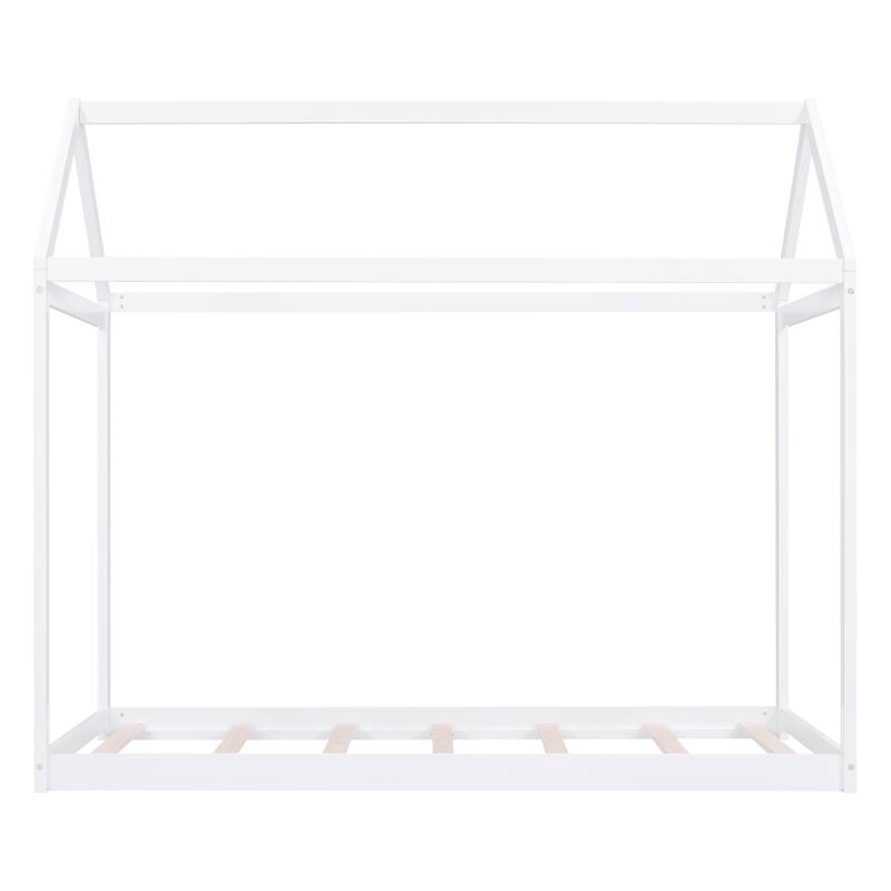 White Twin Size Wooden House Bed for Kids - Durable Pine & MDF Construction