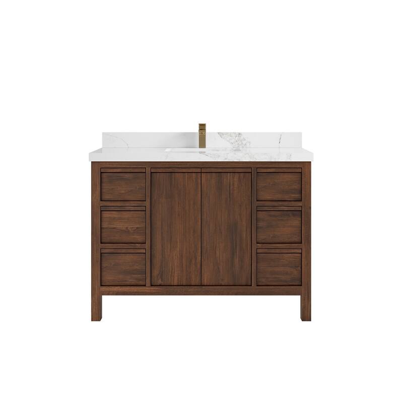 Willow Collections 48 in. W x 22 in. D Elizabeth Solid Teak Single Sink Bathroom Vanity with Countertop - 2" Calacatta Nuvo -  Dark Walnut