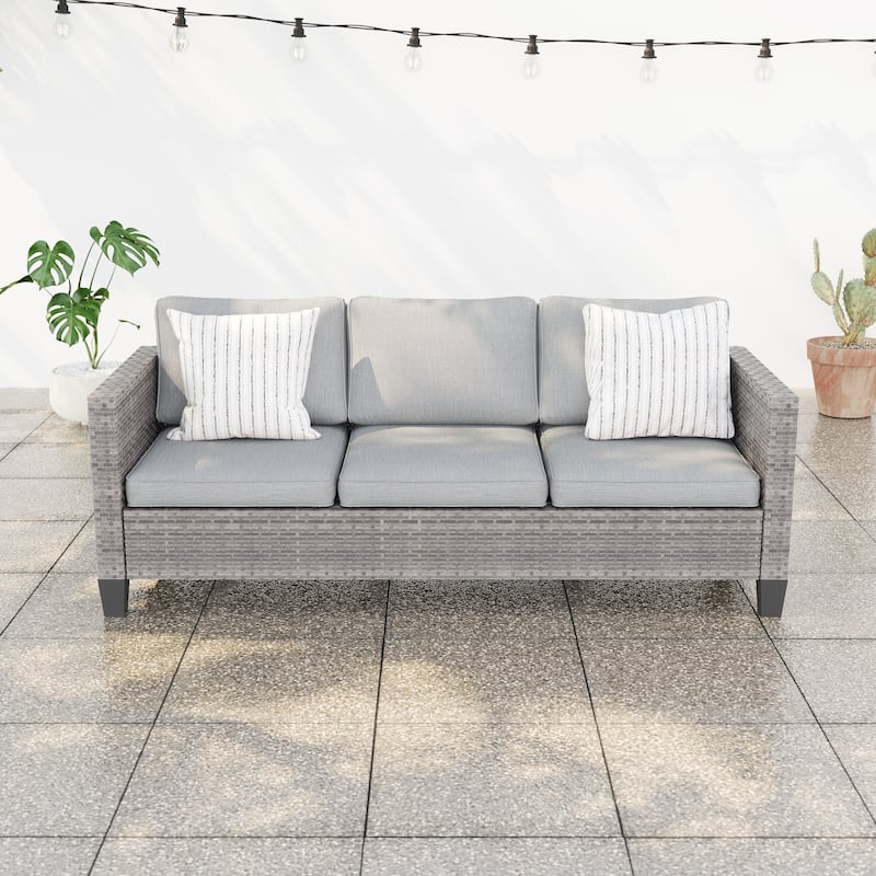 BONOSUKI Patio Outdoor Couch,3-Seater Furniture with Removable Cushion - Grey/Light Grey