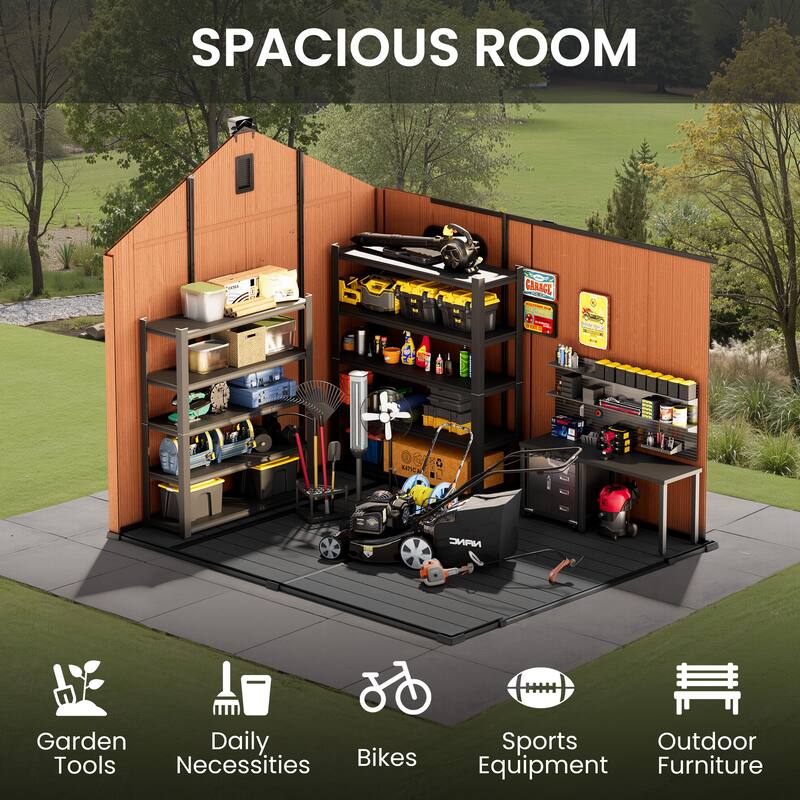 8' x 8' / 8' x 10'/ 8' x 12' Outdoor Storage Shed with Lockable Double Doors for Garden, Backyard, Patio