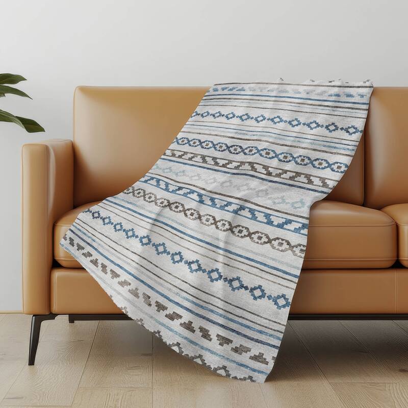 Premium Machine Washable ASB116 Boho Stripes Sherpa Throw Blanket - Gray - 4'2" x 5'10"