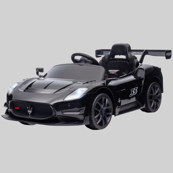 12V Maserati GT2 Kids Ride On Car with Remote Control LED Lights Shock Absorbers Music for Ages 3 6 Black