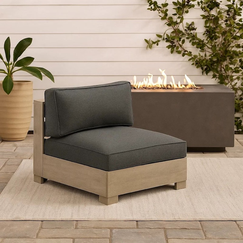 Mayo Outdoor Modular Armless Chair, Dark Gray Nuvella Fabric, Brown