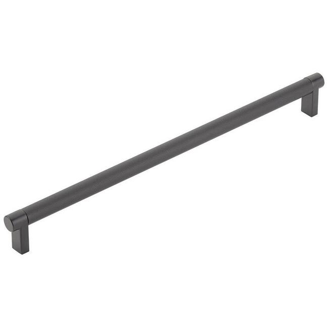 Emtek 84058.REC.KN Knurled 12" Center to Center Bar Cabinet Pull with - Flat Black / Flat Black Stem