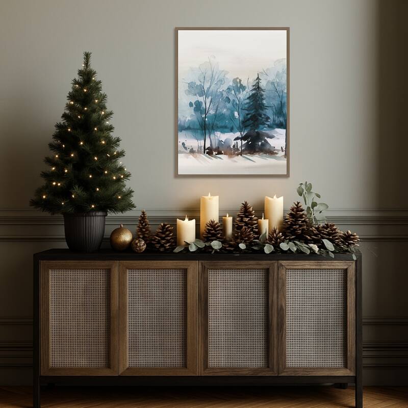 Dusty Blue Trees III by Isabelle Z Framed Canvas Wall Art Print - Sylvie Dark Gold