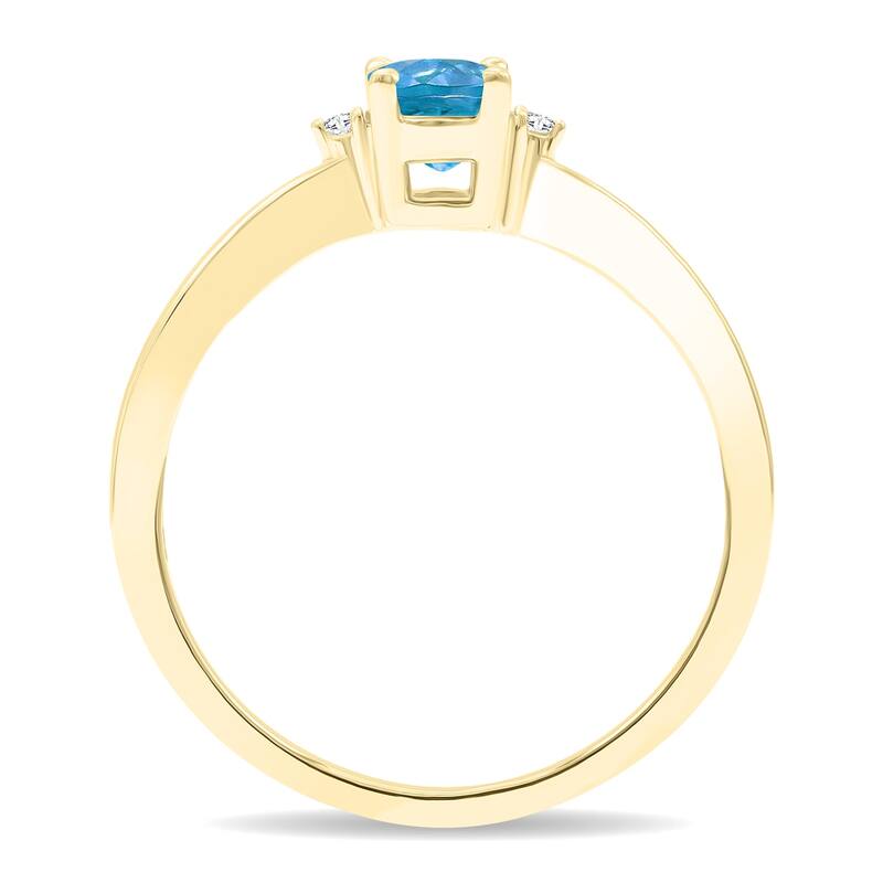 Women's Oval Shaped Blue Topaz and Diamond Classic Band in 10K Yellow Gold