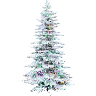 Fraser Hill Farm White Plastic 7.5' Flocked Pine Tree, Multi LED
