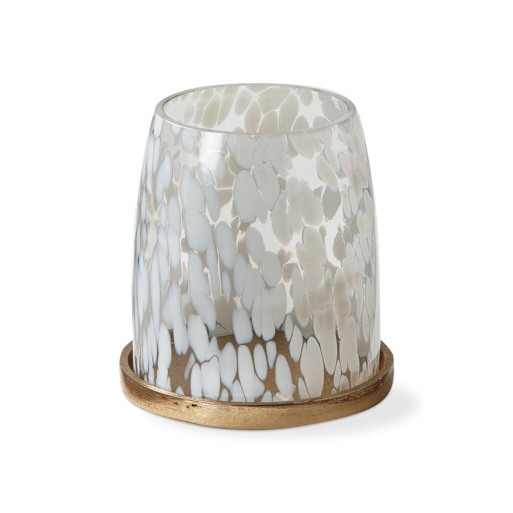 White Confetti Glass Hurricane Pillar Candle Holder Small, 5.0L x 5.0W x 5.0H inches