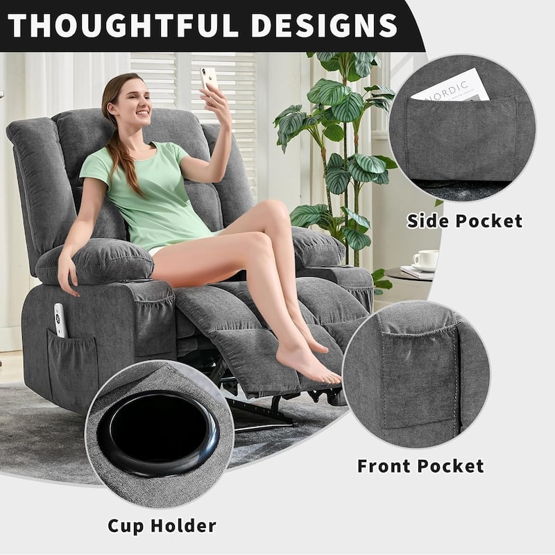 Remote Control Recliner Chair with Heat and Massage - Grey