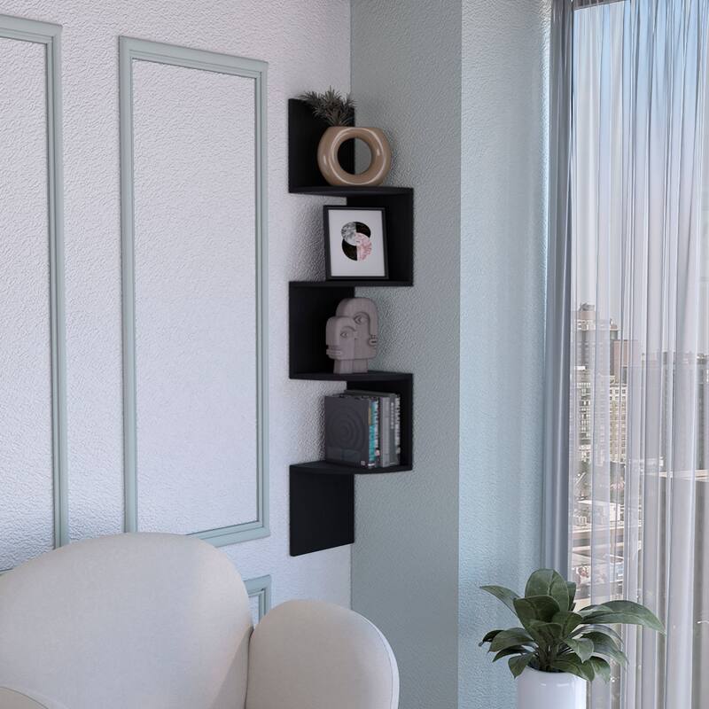 Rosset 4-Tier Floating Corner Shelf - Black
