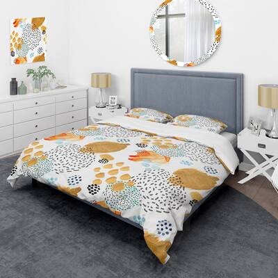 Designart 'Golden Brush Shapes & Black Dots' Modern Duvet Cover Set