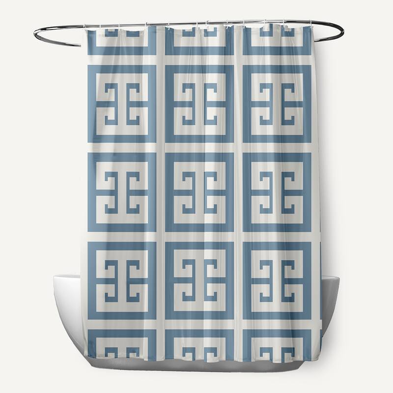 Greek Key Patterned Shower Curtain - Dusty Smoke