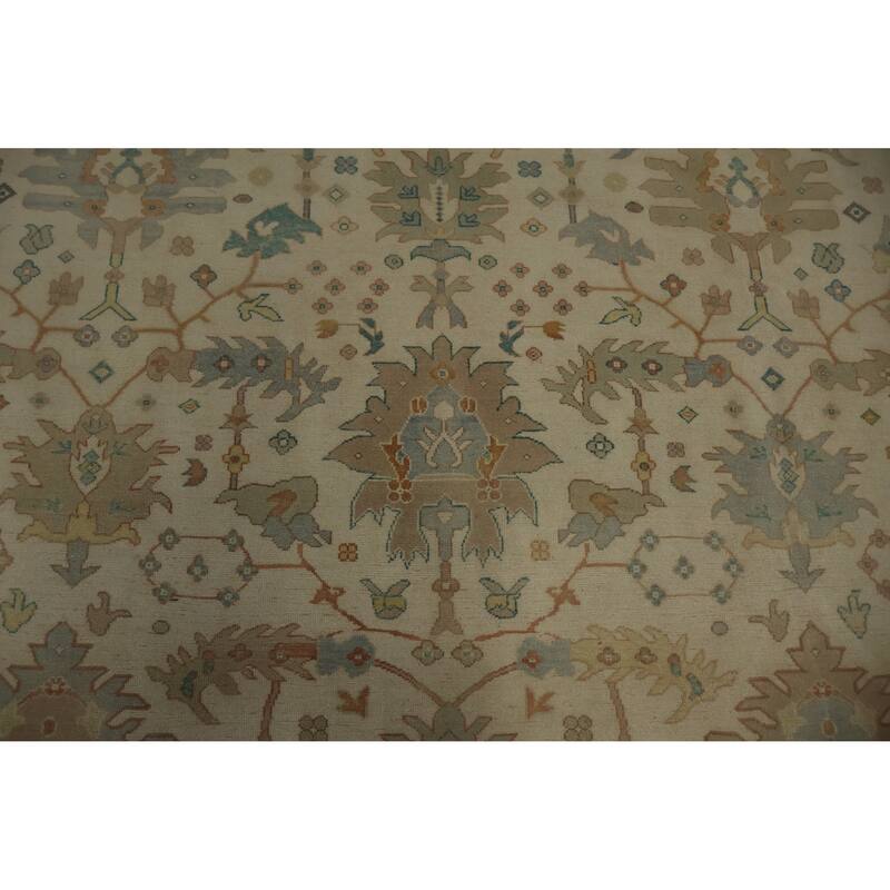 Hand Knotted Oriental 100% Wool Carpet Transitional All-Over Beige & Ivories Oushak Area Rug - 13' 1'' X 10' 0''