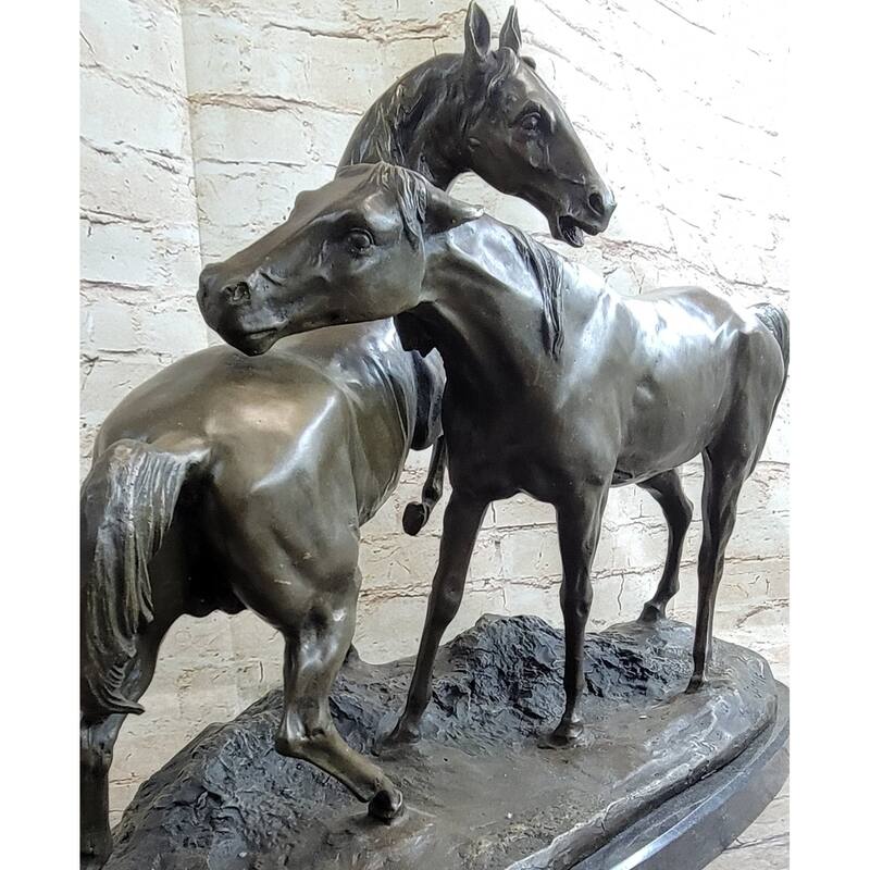 Hand Made Two Loving Horses By French Artist P.J Mene Genuine Bronze Statue