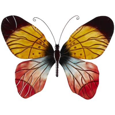 Metal Butterfly Indoor Outdoor Home Wall Decor - Red - Roche River Decor