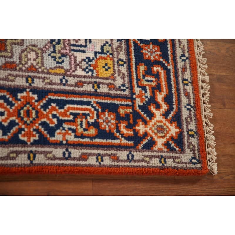 Orange Geometric Heriz Serapi Oriental Accent Rug Handmade Wool Carpet - 2'11"x 4'11"