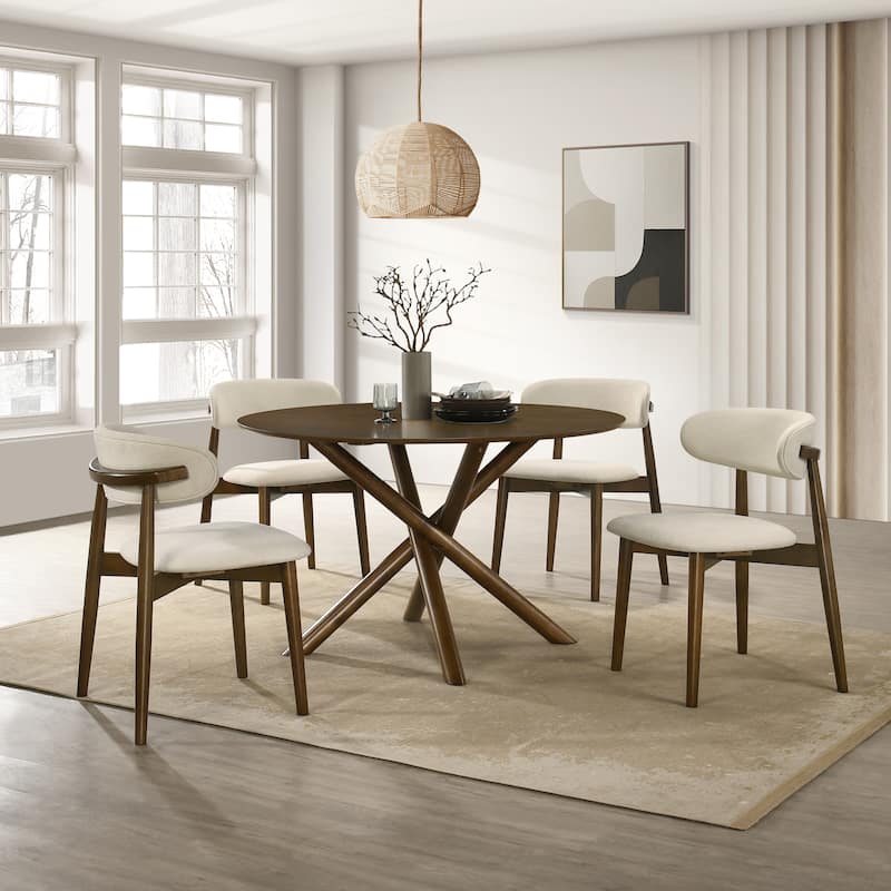 Roundhill Furniture Arnott 5-Piece Round Dining Set, Walnut Finish