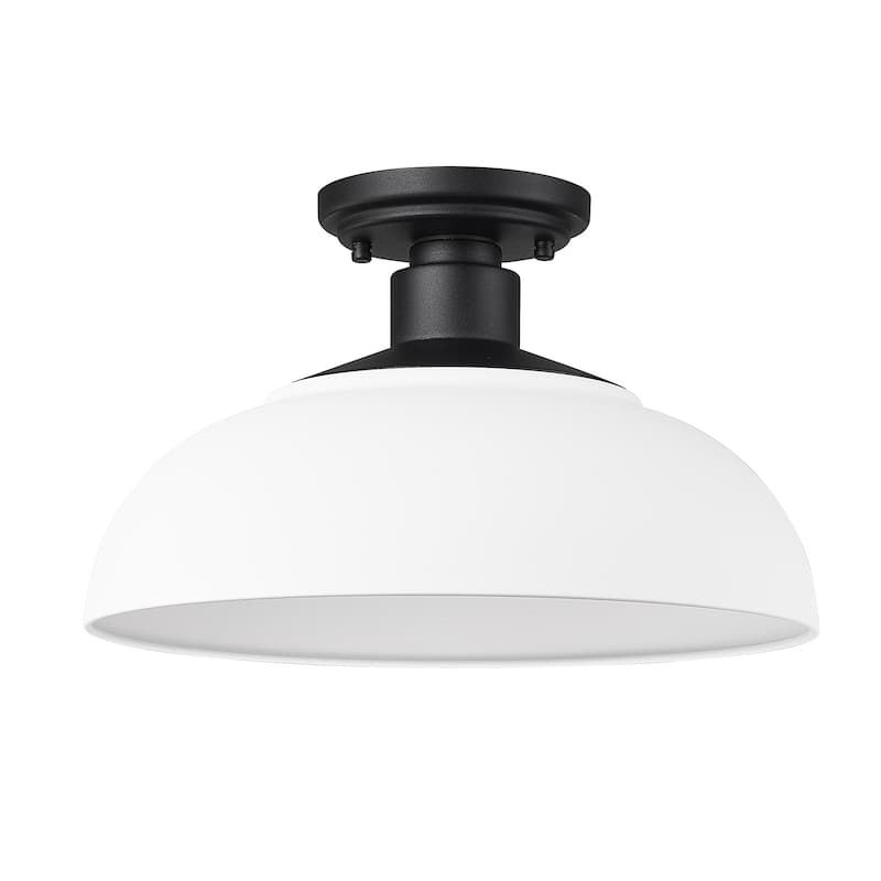 Levitt 13.625" Wide 1-Light Natural Black Outdoor Semi-flush - Natural White Shade