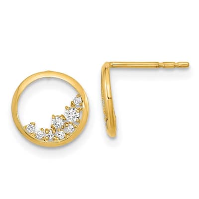 Curata 14k Gold Polished Open Circle CZ Cubic Zirconia Post Earrings - 9.25x9.25mm Wide