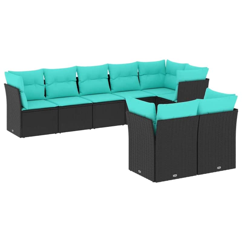 vidaXL 8 Piece Patio Sofa Set with Cushions Black Poly Rattan