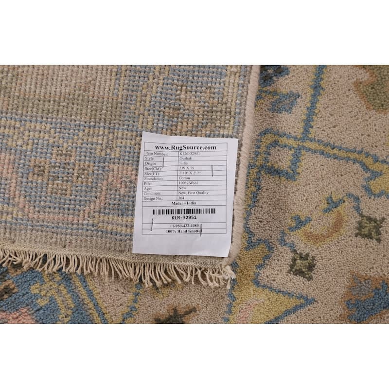 Oushak Oriental Runner Rug Hand-Knotted Wool Carpet - 2'7"x 7'10"
