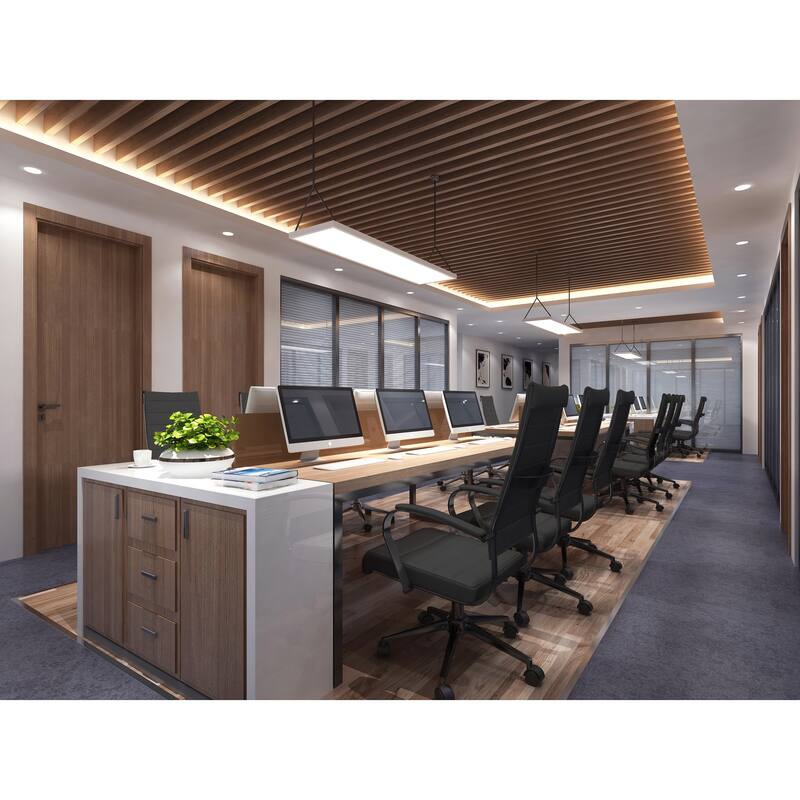 Modern High Back Office Chair Ribbed PU Leather Swivel Tilt Conference Room Computer Desk Cushion Seat Boss