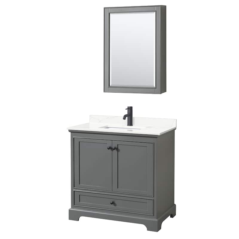 Deborah 36-inch Single Vanity, Quartz Top, Medicine Cabinet - Dark Gray, Black Trim, Giotto Quartz Top