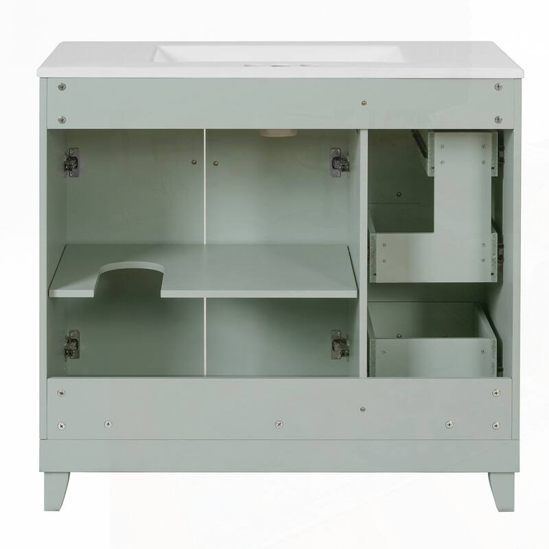 Bathroom Vanity with Ceramic Sink and Adjustable Shelves