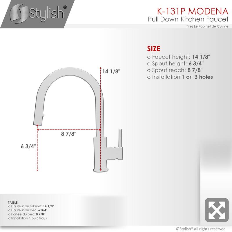 STYLISH Kitchen Sink Faucet Single Handle Pull Down Dual Mode in Stainless Steel - Faucet Height: 14 1/8" | Spout Height: 6 3/4"