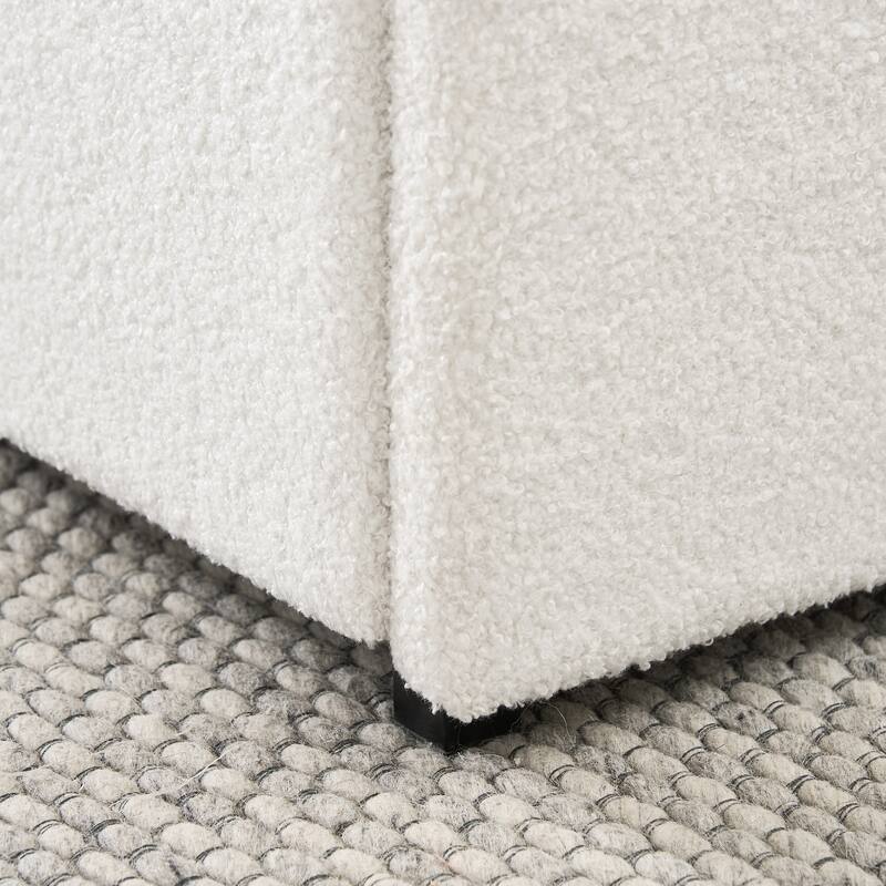 Queen Size Ivory Boucle Upholstered Platform Bed with 4 Storage Drawers, Adjustable Headboard, Wooden Slat Support