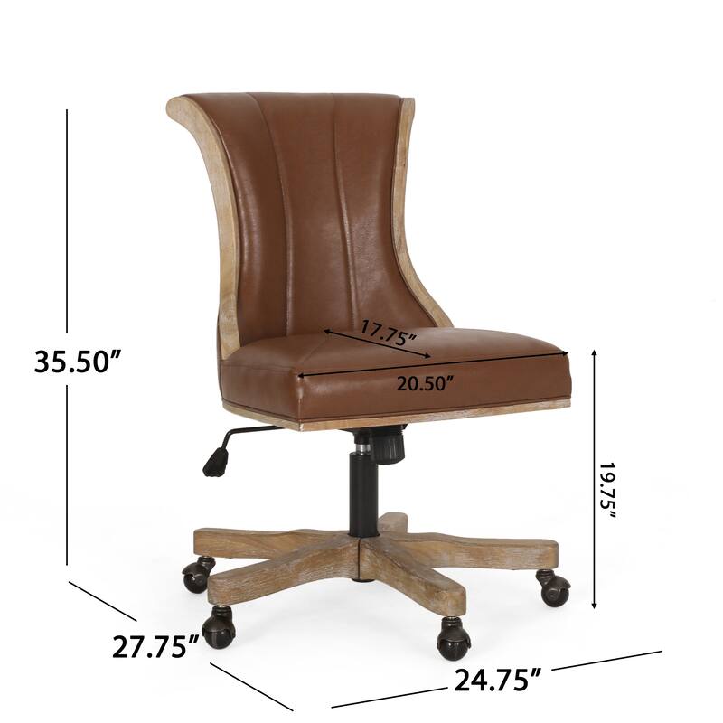 Roomfitters Upholstered Swivel Office Desk Chair with Adjustable Height and Wood Frame