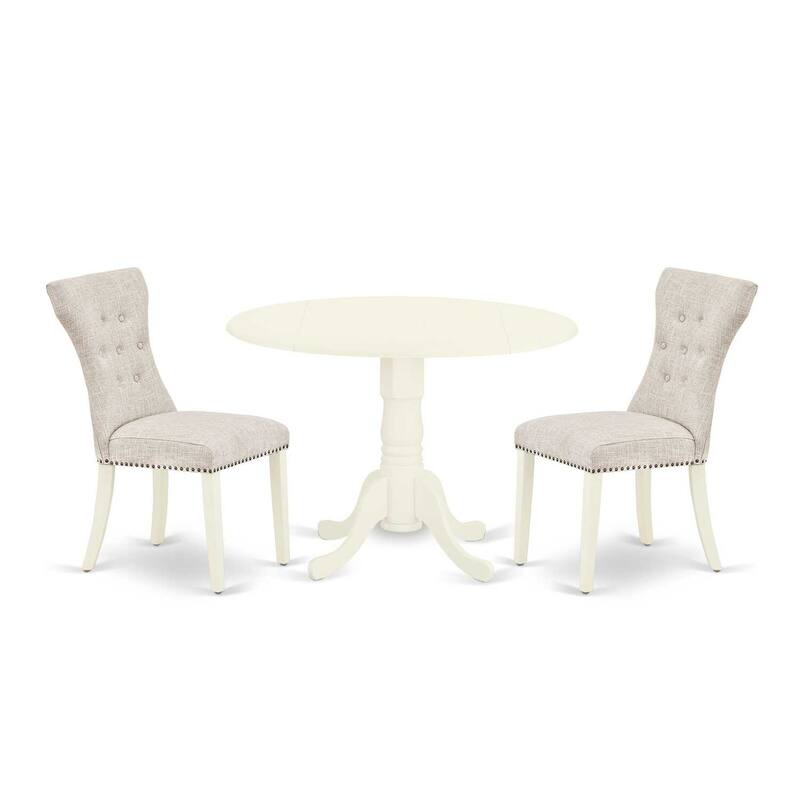 3-Piece Linen white Solid Wood Top - Round Dining Room Set - Seats 4