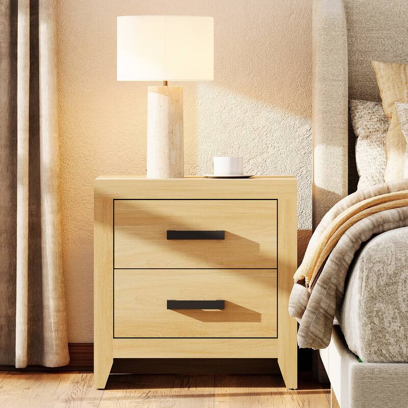 WAMPAT Farmhouse End Table with 2 Storage Drawers - Rustic Brown Accent Table for Bedroom & Living Room