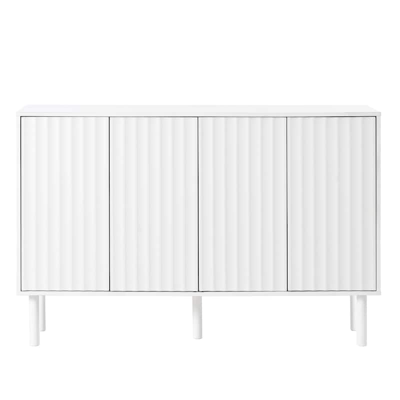 Cream Style Sideboard Buffet Cabinet with Fluted Doors, Large 4-Door Storage Cabinet with Adjustable Shelves