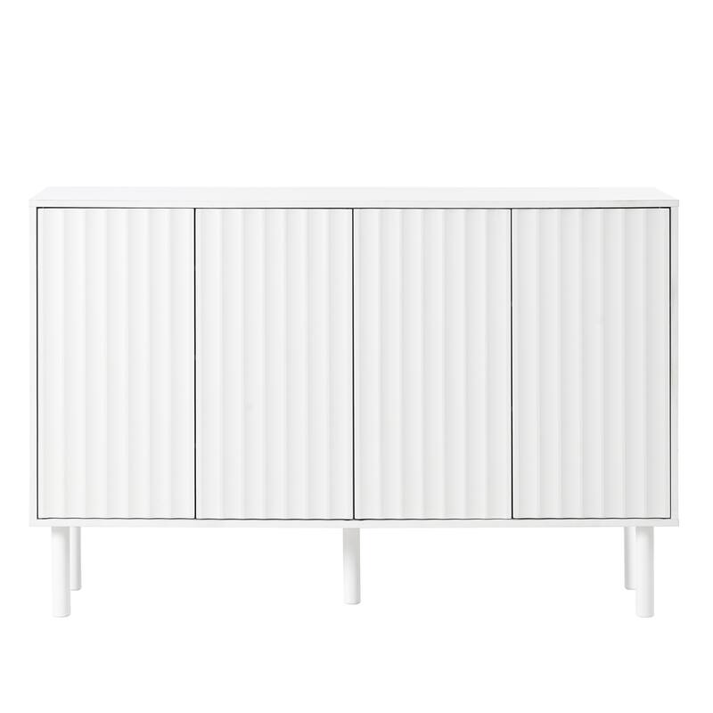 Minimalist Shoe Cabinet with Fluted Doors and 5 Solid Wood Legs - 55.1" W × 13.7" D × 35.4" H - White