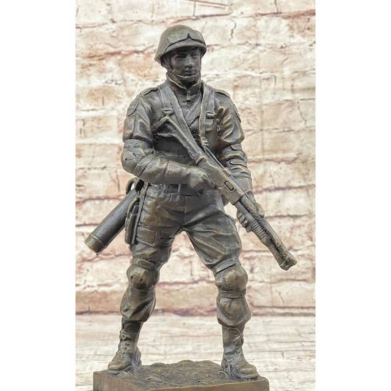Signed Original Artwork By Milo Soldier Holding Rifle And Gear Bronze Sculpture Statue