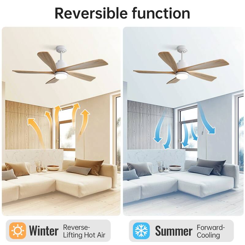 Sofucor 52 inch Solid Wood Flush Mount Ceiling Fan with Lights and Remote, Compatible with Alexa/Google/App, Quiet DC Motor