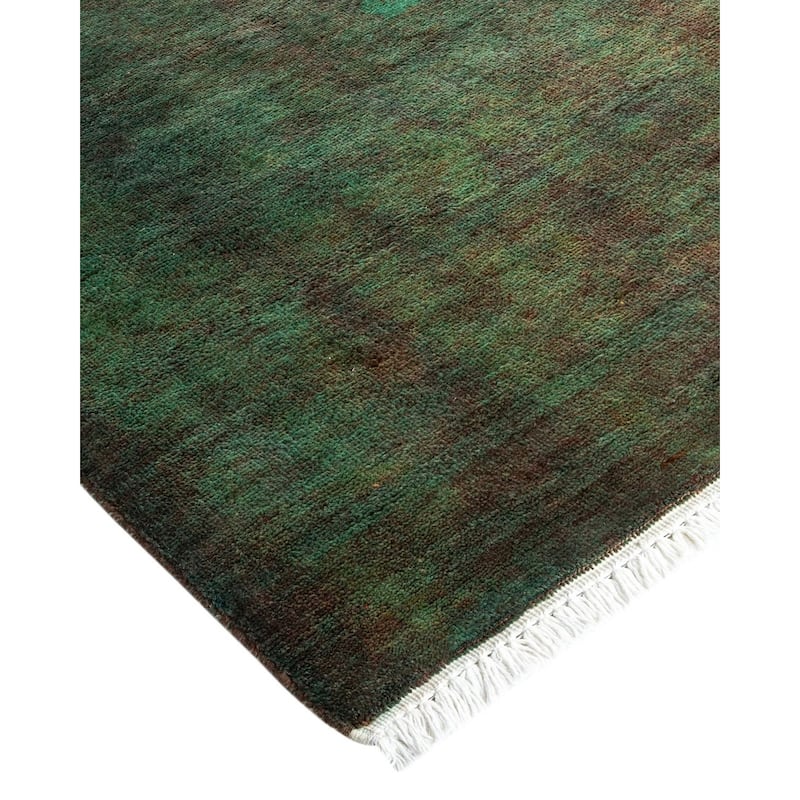 Overton Hand Knotted Wool Vintage Inspired Modern Contemporary Overdyed Green Area Rug - 9' 10" x 14' 1"