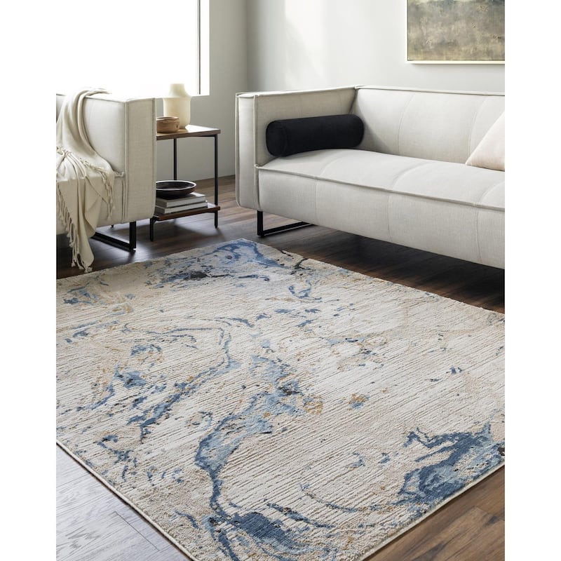 Livabliss Casual Allegro Abstract Area Rug - 6'7" x 9' - Light Beige/Blue