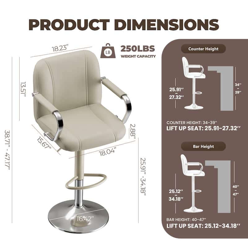 Swivel Bar Stools with Back Support - Adjustable Height Counter Stools for Kitchen Island & Home Bar