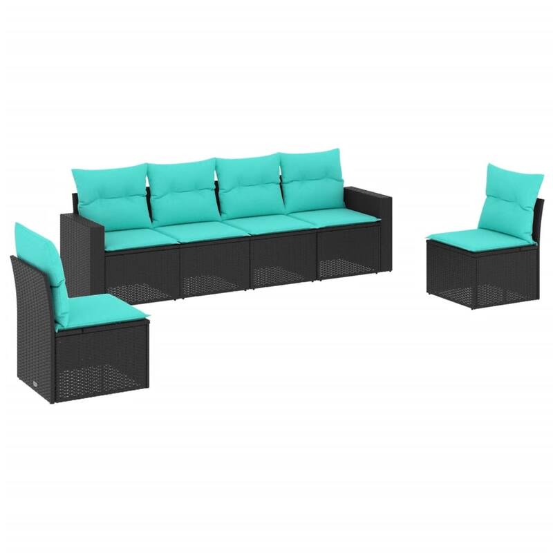 vidaXL 6/7 Piece Patio Sofa Set with Cushions Black Poly Rattan - 21.7" x 24.4" x 27.2"