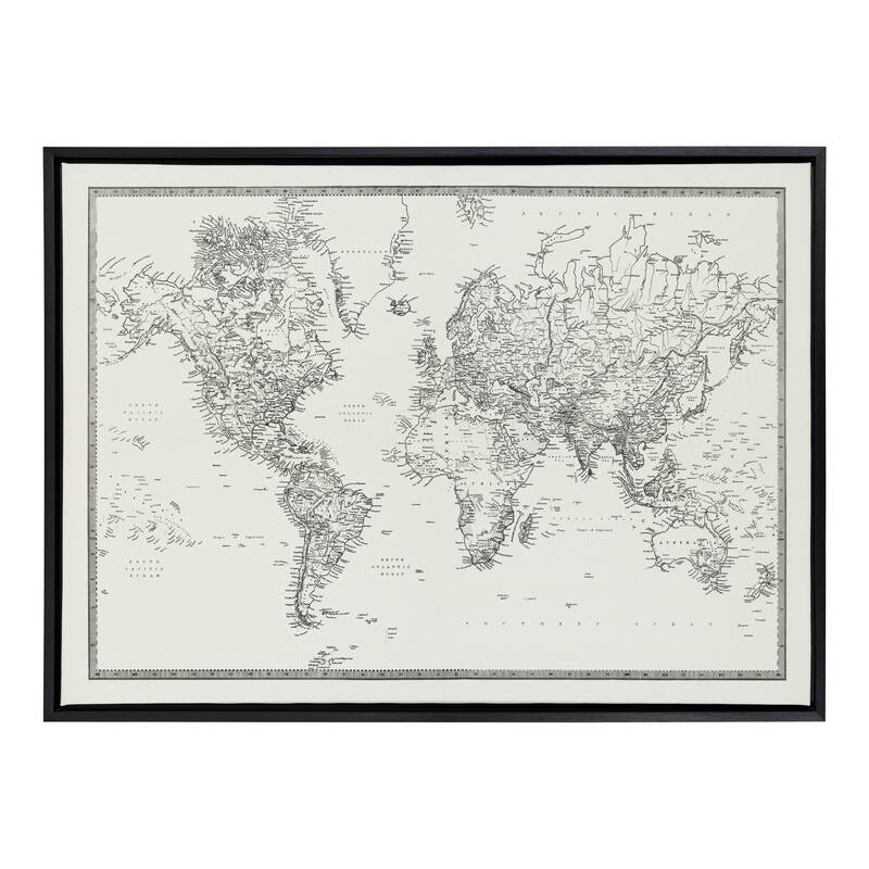 Kate and Laurel Sylvie BW World Map Canvas by Creative Bunch Studio